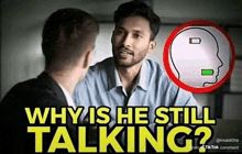 a man is talking to another man with a battery in his brain .