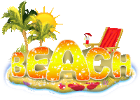 the word beach is displayed on a small island