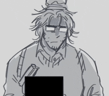 a black and white drawing of a man with glasses and a crown on his head