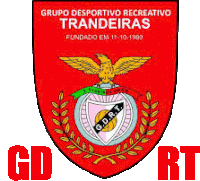 a red shield with the words grupo desportivo recreativo traneiras written on it