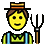 a pixel art illustration of a man with a hat and a fork .