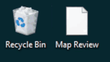 a computer screen with a recycle bin and a map review icon