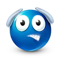 a blue smiley face with a surprised expression