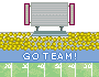 a pixel art illustration of a football field with the words `` go team '' written on it .