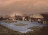 a cartoon drawing of a building with a roof that has a dome on it