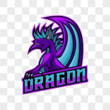 a purple and blue dragon with the word dragon written below it