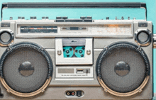 a boombox is sitting on a blue background