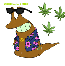 a cartoon worm wearing sunglasses and a shirt that says weed balbert mies