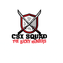 csx squad the lucky hunters logo with crossed swords and a shield