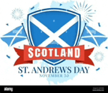 a poster for scotland st. andrews day with a shield and flags