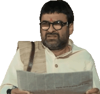 a man with glasses and a beard is holding a newspaper