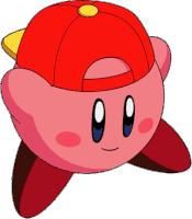 a cartoon character wearing a red hat with a yellow brim