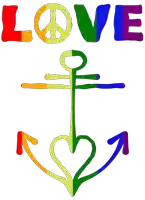 a rainbow colored anchor with a peace sign and the word love