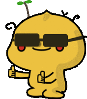 a yellow cartoon character wearing sunglasses and giving a thumbs up