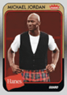 michael jordan is wearing a vest and plaid shorts