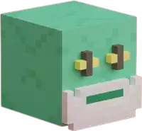 a green block with two yellow squares on it 's face