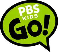 a green and black logo for pbs kids