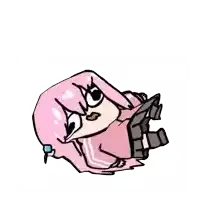 a cartoon girl with pink hair is laying down on the floor .