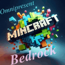 a minecraft bedrock logo with colorful cubes on a dark background