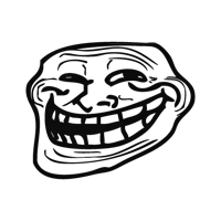 a black and white drawing of a troll face with a big smile on its face .