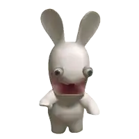 a white rabbit with big eyes and a pink mouth is standing on a white background