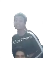 a man wearing a black shirt with the words chal chutiye on it