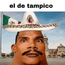 a man with a mustache is wearing a sombrero and a mexican flag .