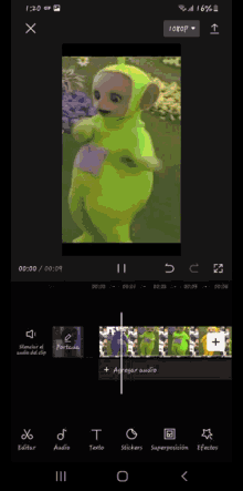 a teletubbies video is being edited on a phone screen