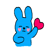 a drawing of a blue bunny holding a heart