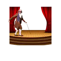a man in a brown suit is dancing on a stage