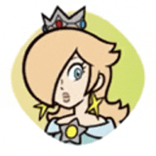 a cartoon drawing of princess rosalina wearing a crown and earrings .