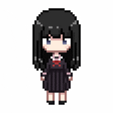 a pixel art drawing of a girl with black hair