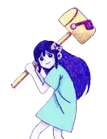 a drawing of a girl holding a large hammer