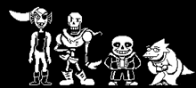 a group of skeletons are standing next to each other in a pixel art style .