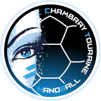 a logo for chambray touraine handball shows a woman 's face