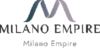 a logo for milano empire shows a letter m