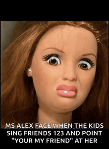 ms alex face when the kids sing friends 123 and point your my friend at her