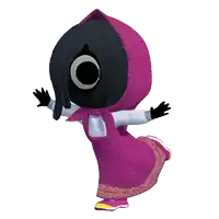 a cartoon character is wearing a purple dress and a black hat