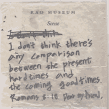 a piece of paper that says rad museum scene