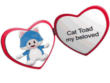 a cat toad is sitting inside of a heart shaped mirror that says cat toad my beloved