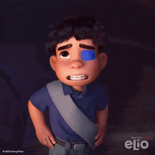 a boy with a blue patch on his eye is smiling in a disney pixar movie