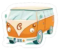 a cartoon illustration of an orange van with a license plate that reads tik74k