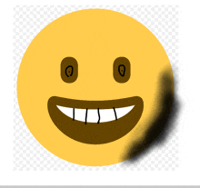 a yellow smiley face with brown eyes and a shadow on a checkered background