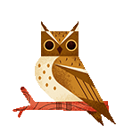 a brown and white owl is sitting on a branch with red feet .