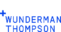 a blue logo for wunderman thompson with a white cross