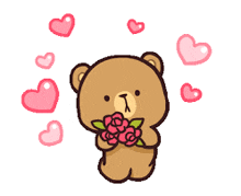 a brown teddy bear is holding a bouquet of roses