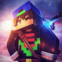 a minecraft character is holding a sword in his hand and wearing a hat .