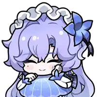 a cartoon drawing of a girl with purple hair holding a blue umbrella