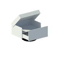 a white box with the lid open and a drawer