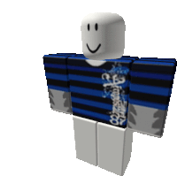 a roblox character wearing a blue and black striped shirt with the number 88 on the sleeve